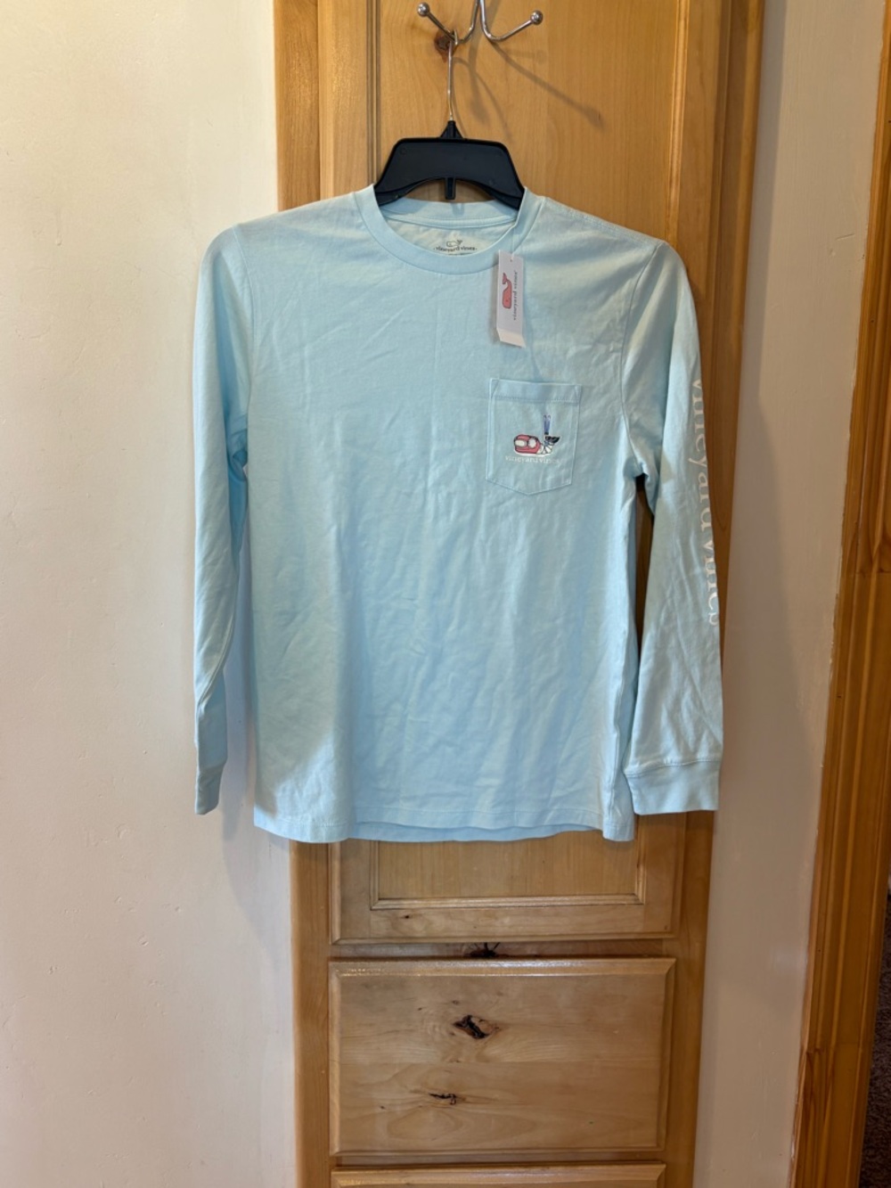 Vineyard Vines Pale Sky Kids Long Sleeve Whale Pocket Tee